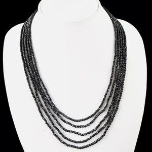 215.00 CT Natural 5 Line Rich Black Spinel Round Cut Beads Necklace